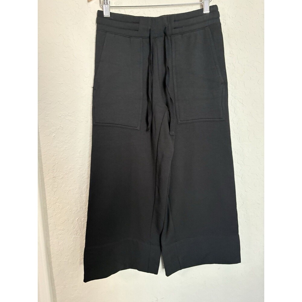 Quince SuperSoft Wide Leg Fleece Pants Womens Sz XS Black Cropped Minimalist